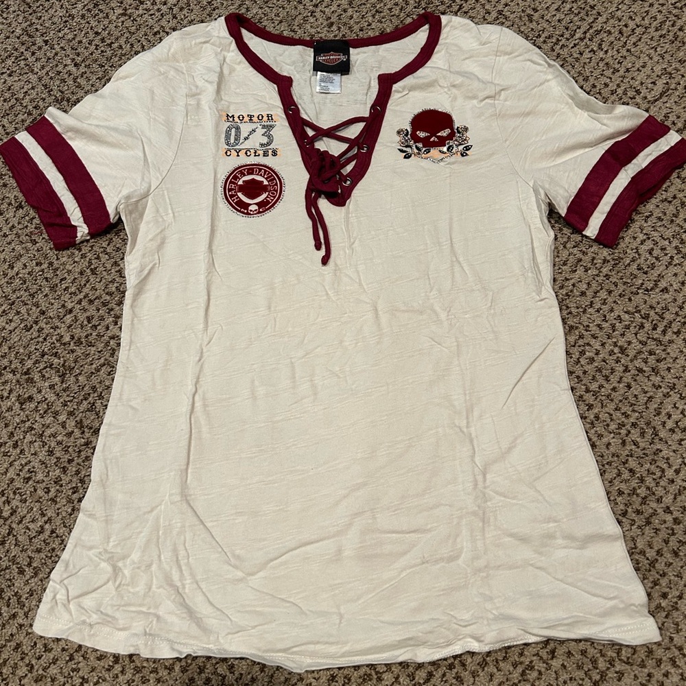 Harley-Davidson Cream and Red Short Sleeve Tee